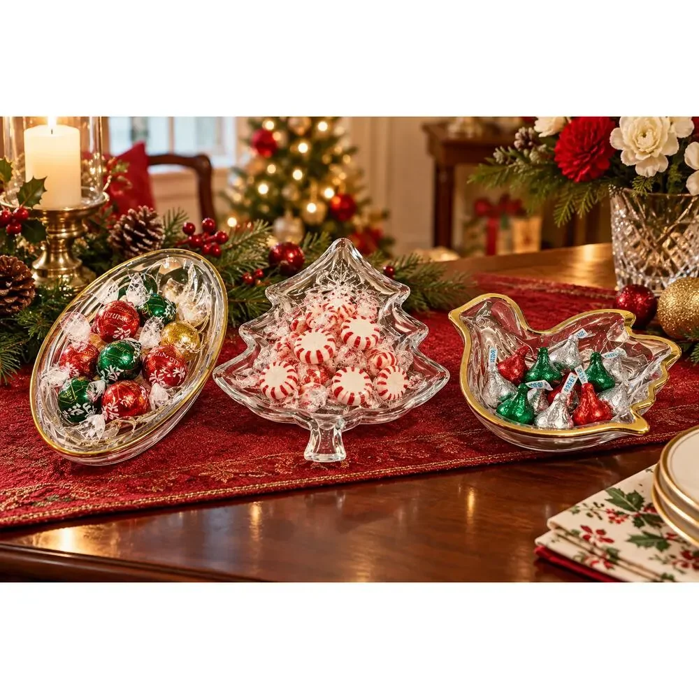 Vintage Home Beautiful Christmas Crystal Candy Dish Set of 3 Japan